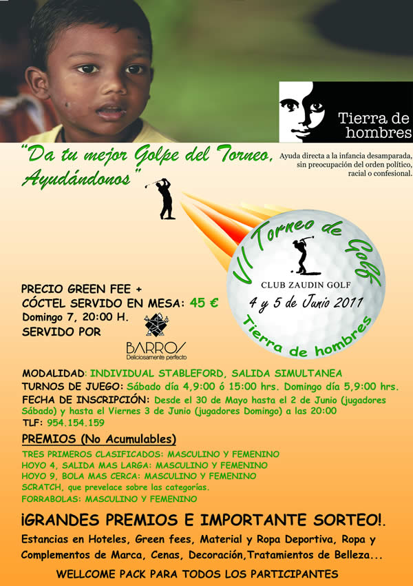 “VI Edición del Torneo de Golf Tierra de hombres” el próximo 4 y 5 de junio en el club Zaudín Golf de Sevilla